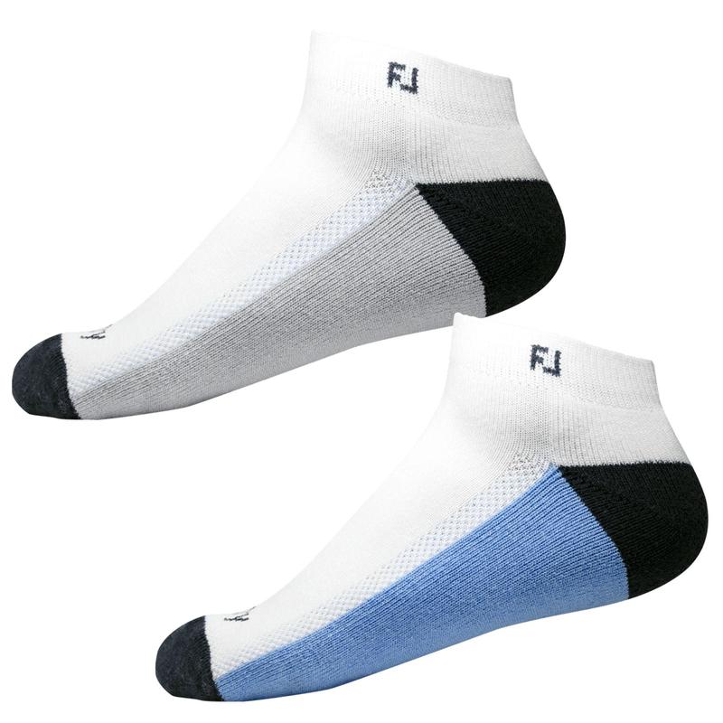 FootJoy ProDry Sport Golf Socks - 2 Pairs - White with Blue & Grey - main image