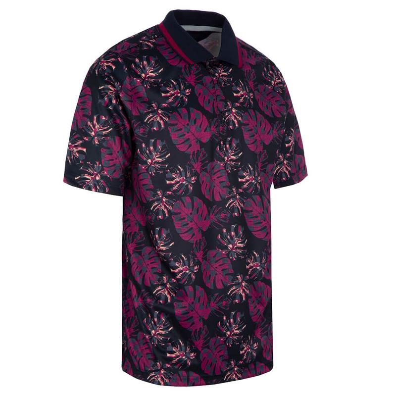 ProQuip Leaf Print Golf Polo Shirt - Navy/Pink - main image