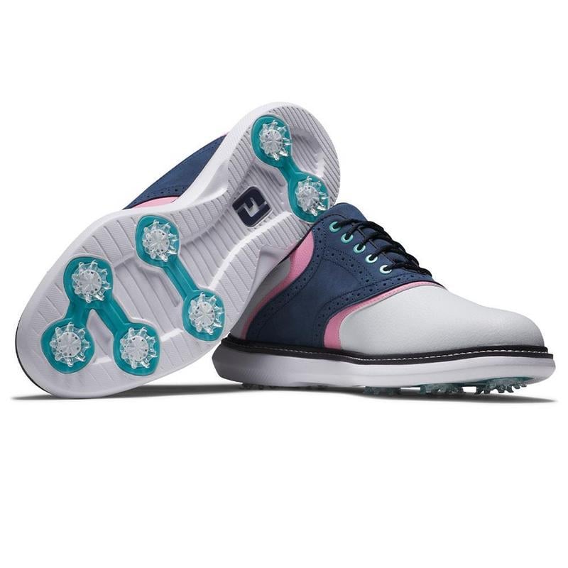 FootJoy Traditions Golf Shoe - White/Navy/Pink - main image