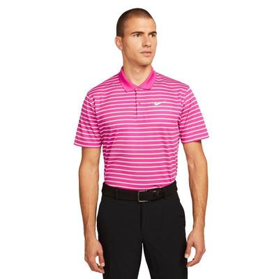 Nike Dri-Fit Victory Stripe Golf Polo Shirt - Pink/White - thumbnail image 1