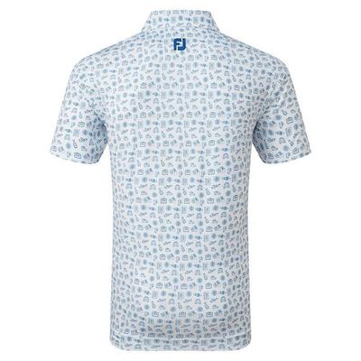 Footjoy Travel Print Lisle Golf Polo Shirt - White/Twilight Blue - thumbnail image 2