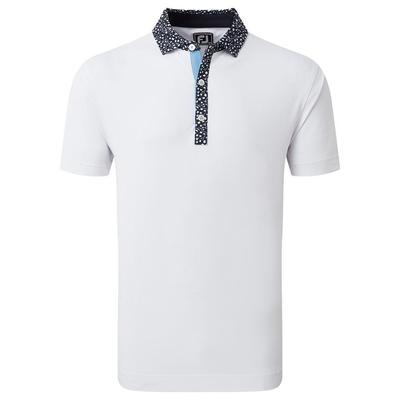 Footjoy Tossed Tulip Trim Pique Golf Polo Shirt - White/Navy - thumbnail image 1