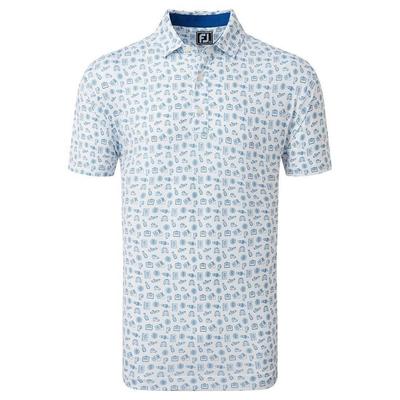 Footjoy Travel Print Lisle Golf Polo Shirt - White/Twilight Blue